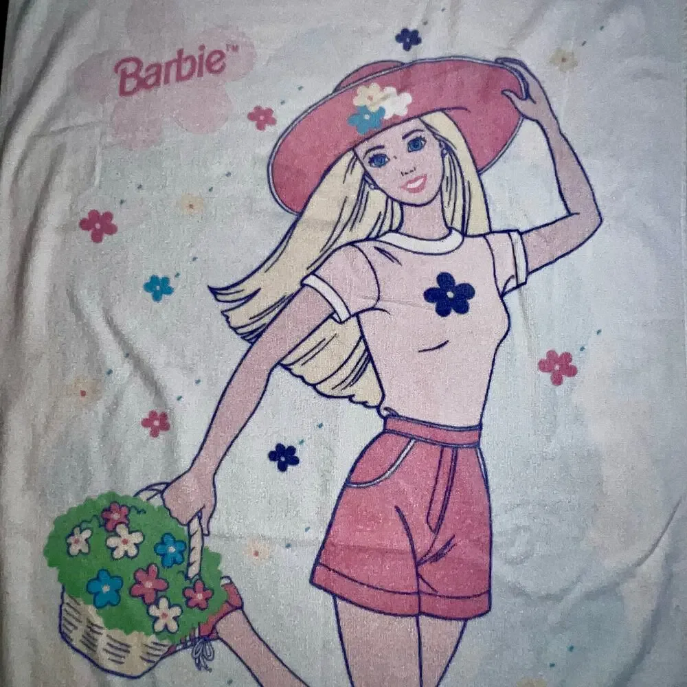 Vintage 1998 Mattel blonde Barbie tulip floral beach/bath towel set by Franco